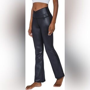 90 Degree By Reflex Faux Leather Flared Leg Yoga Pants